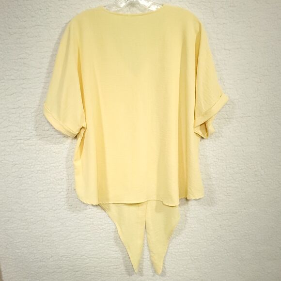 New Directions Women's Yellow Tie-Front Short Sleeve Size XL - Picture 3 of 14